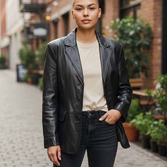 VTG SIENA 100% Genuine Soft Leather Jacket  Blazer Sz 16  Black #83G - Picture 2 of 9